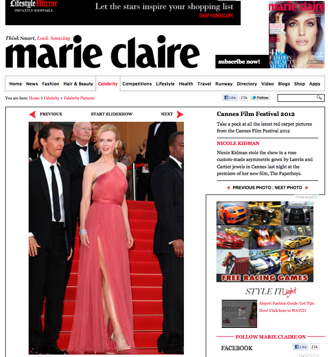 MarieClaire.co.uk, Nicole Kidman in Lanvin at the 2012 Cannes Film Festival